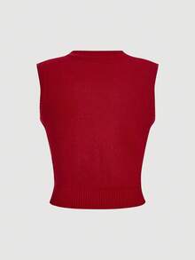 SHEIN MOD Blusa sin mangas de punto con estampado de letras, talla grande, otoño - Rojo - Ver 2