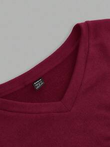 SHEIN EZwear Áo thun dài tay ôm sát cổ chữ V nhún eo nhiều màu sắc cho nữ, thường ngày & đa năng, mùa đông - Nhiều màu - Xem 10