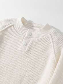 Manfinity Homme Men's Solid Color Button Half Placket Raglan Sleeve Casual Sweater, Autumn/Winter - Beige - View 3