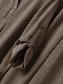 Rusticease 休闲纯色缺口领卷袖上衣和松紧腰裤套装