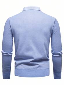 Manfinity Mode Men's Thermal Lined Shirt Collar Patchwork Sweater, Autumn/Winter, Long Sleeve Top