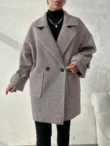 EURMUSE Women's Solid Color Double-Breasted Pocket Casual Long Sleeve Overcoat Long Coat Women Coats Long Jacket For Women Grey Jacket Classic Clothes For Women - Rust Brown - View 1
