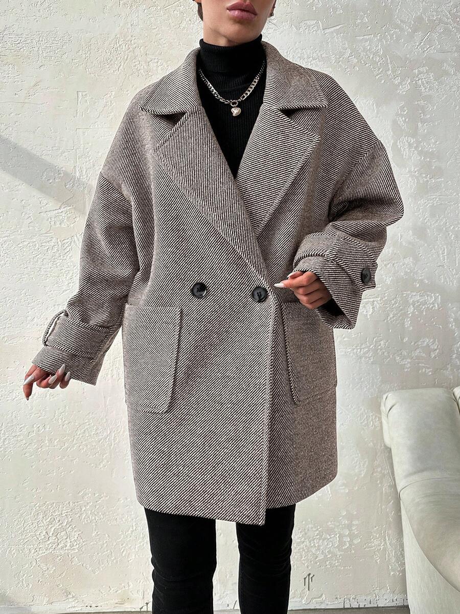 EURMUSE Women's Solid Color Double-Breasted Pocket Casual Long Sleeve Overcoat Long Coat Women Coats Long Jacket For Women Grey Jacket Classic Clothes For Women - Rust Brown - View 1