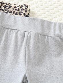 Sparklyn 3件套女童针织弹力面料黑色花卉豹纹印花裤，适合春秋季穿着，百搭