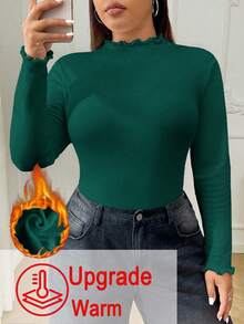 SHEIN EZwear 加大码女式加厚保暖立领长袖紧身T恤，秋冬保暖款 - 墨綠色 - 查看 1