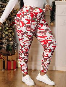 SHEIN PETITE CURVE 大码女式高腰交叉设计喇叭紧身裤，适合秋冬季 - 黑色 - 查看 4