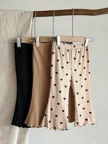 LMoss Kids 3件套女婴针织纯色心形图案连体衣和喇叭裤套装