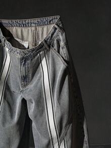 NEON BLANC 男士休闲日常宽松长款斜口袋牛仔裤，秋季 - 霧霾藍 - 查看 3