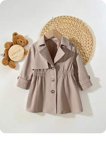 Baby Girl Solid Color Casual Simple Stylish Long Winter Coat - Camel - View 2