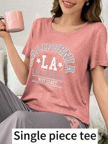 Dream Adore 1pc Women Casual Letter Print Sleepwear Top - Pink - View 5