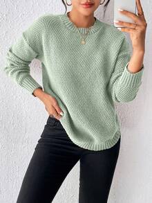 EMERY ROSE 女士休闲纯色毛衣，秋季 - 0.霧綠 - 查看 5