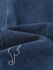 GlowEve 女式休闲牛仔夹克，带鸟类印花，长袖，单排扣，秋季 - 深色水洗藍 - 查看 8