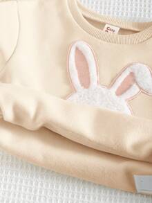 Cozy Pixies 2件套女婴卡通兔子图案针织柔软圆领落肩卫衣和裤子套装 - 杏色 - 查看 4