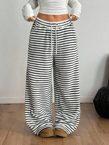 Coolane Pantalones casuales de mujer con bolsillos y nudo delantero a cuadros