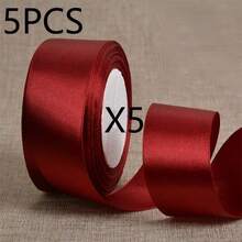 1/5pcs 4cm Wide Colored Gift Wrapping Ribbon, Satin Ribbon, Silk Ribbon, Weaving Ribbon For Rose Flower Decor, Gift Box Packaging Bowknot - Beige - View 14