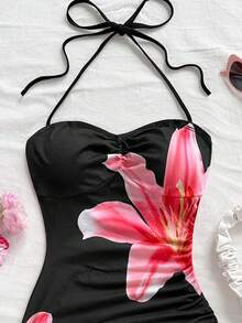 Soleia 女式休闲度假印花挂脖不对称下摆短款连衣裙 - 彩色 - 查看 3