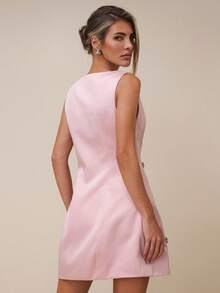 COSMINA Women's Elegant Rhinestone Floral Waist Fitted Mini Dress, Suitable For Banquet, Wedding Guest Rhinestone Embellished Dress - Dusty Pink - View 2