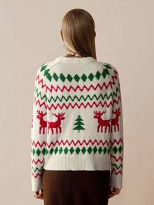 Florisole Women's Casual Raglan Sleeve Christmas Tree Pattern Sweater, Autumn/Winter - Apricot - View 2