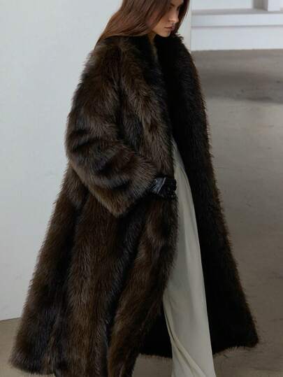 Aveloria Modichic 渐变色仿毛领超大奢华长款仿毛大衣，欧美风，秋冬