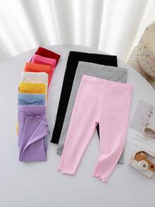 10pcs/Set Casual Cute Knitted Solid Color Elastic Waist Pants For Girls Baby Leggings Baby Girl Clothes Pants Baby Girl Leggings - Multicolor - View 8