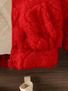 Casual Solid Color Cute Heart Fuzzy Hooded Jacket For Girls Autumn Winter Clothes For Girl - Red - View 6