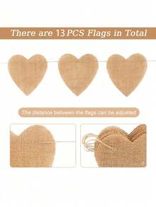 13 piezas de 3.5m de banderines de arpillera con forma de corazón reutilizables, guirnalda de arpillera estilo rústico para boda DIY, bandera de lino personalizable adecuada para cumpleaños, boda, fiesta, graduación, patio, hogar, eventos grandes, centro comercial, y ceremonia de graduación - Banner en forma de corazón - Ver 10