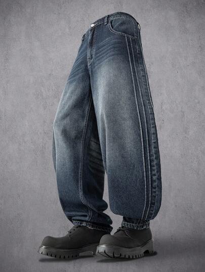 Manfinity Denimwave Jeans anchos y holgados de ajuste casual con bolsillos para hombres
