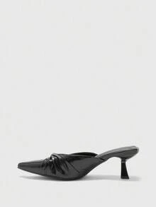 CUCCOO BIZCHIC Classic Apricot Color Backless High Heel Pumps For Women - Black - View 8