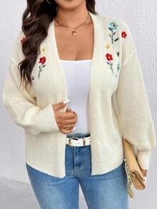 EMERY ROSE Plus Size Women Casual Embroidered Cardigan Sweater - Multicolor - View 6