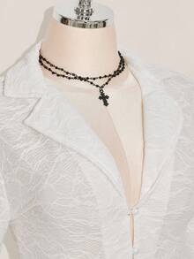 SHEIN ICON ICON PLUS Lettuce Trim Asymmetrical Hem Sheer Top Without Bra Plus Size Blouses-1891,Y2k - White - View 8