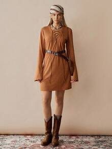 Florisole 女式休闲卡其色波西米亚连衣裙 - 卡其色 - 查看 5