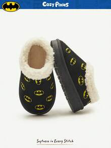 Cozy Pixies BATMAN X Cozy Pixies 1 Paar Jungen Schwarze DC Cartoon modische coole Design Fleece gefütterte warme Winter Hausschuhe, bequeme leichte Slip-On Lässig Baby Jungen Schuhe geeignet für den täglichen Gebrauch & Sport