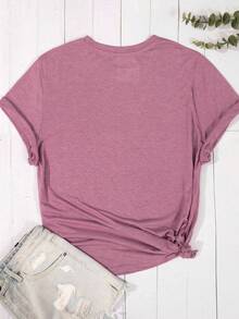 INAWLY Plus Size Women Fashionable Printed Flower Pattern Short Sleeve T-Shirt Graphic Tees Women Tops - Mauve Purple - View 2