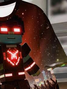 Áo thun nam cổ tròn tay ngắn in họa tiết hoạt hình Pixel Block Future Warrior thời trang, phong cách cổ điển, phù hợp cho mùa hè - Nhiều màu - Xem 5