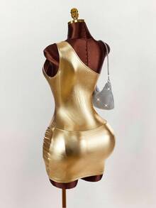 Váy ngắn hở vai ánh kim gợi cảm Y2K Amplova dành cho nữ, váy bodycon dự tiệc 2 mảnh không tay nhún bèo, màu sáng bóng thích hợp cho tiệc Gala, tiệc Giáng sinh, váy vàng cho nữ, váy dự tiệc cho nữ, váy dự tiệc cho nữ - Vàng - Xem 9