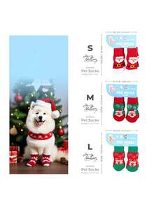 PETSIN 1款宠物卡通袜子，圣诞袜（圣诞老人、驯鹿、雪人图案），防滑爪套，防滑防污，圣诞宠物用品 - 彩色 - 查看 11