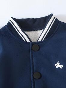 Genkimix Kids 小男孩编织人造毛皮刺绣棒球夹克，韩国时尚 - 寶藍色 - 查看 2