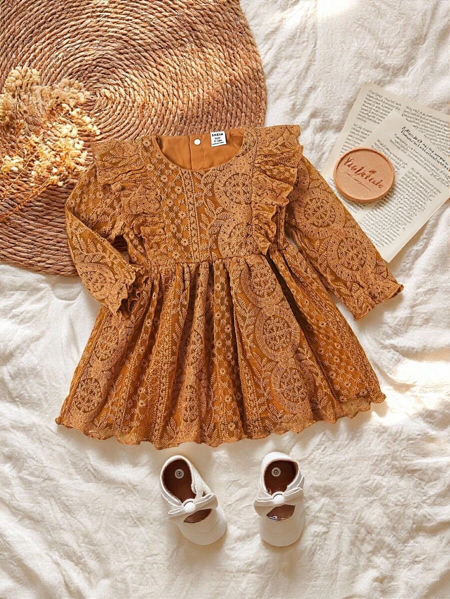 Vintaside Kids Baby Girls' Sweet Mesh Long Sleeve Loose Dress, Suitable For Outings, Parties And Gatherings, Spring/Autumn