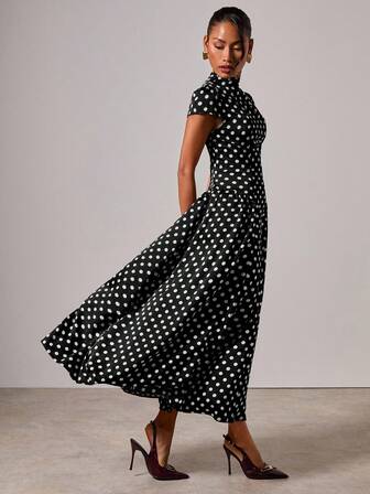 COSMINA Vestido casual de verano de línea A con estampado de lunares para mujer