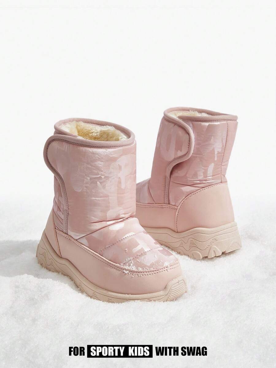 JNSQ 1 Pair Girls Fashion Design Hook And Loop Comfortable Warm Boots, Casual Snow Boots Suitable For Daily Outing And Sports In Winter (Pattern Random) - Pink - View 1