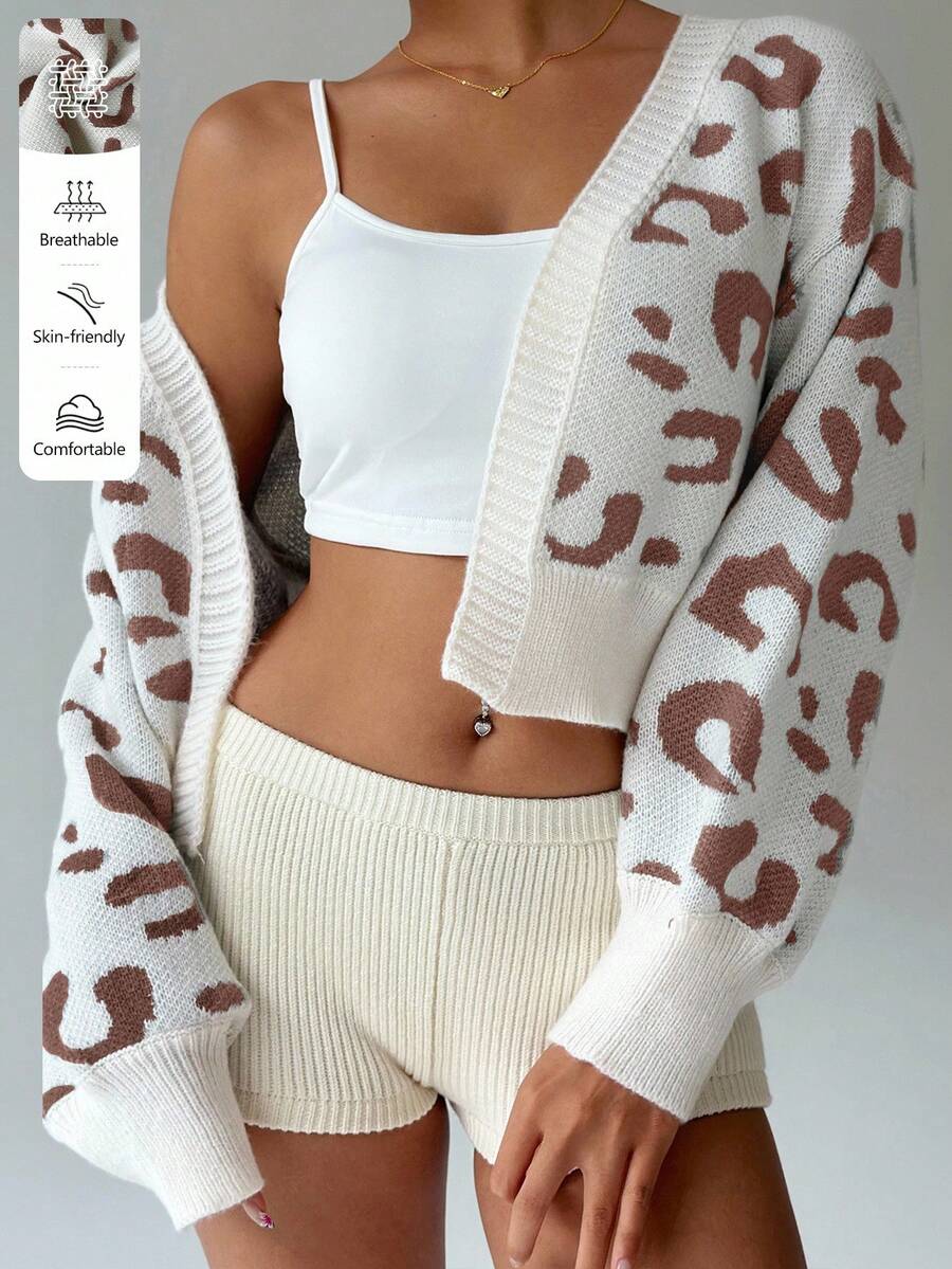 SHEIN Unity 女士豹纹宽松休闲开衫,秋冬 - 彩色 - 查看 1