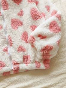 Vintaside Kids Tween Girls Cute Heart Pattern Thermal Lined Hooded Zip-Up Jacket, Pink, Loose Fit, Suitable For Outdoor, Casual, School, Party Wear - Multicolor - View 7