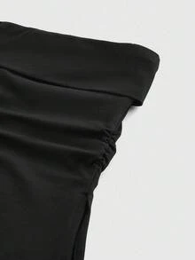 ROMWE Grunge Punk Hauts femme multicolores à ourlet fendu noir et blanc