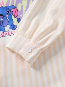 SHEIN Tween Girls ME Loose Casual Sweet Cute Back Graphic Striped Long Sleeve Shirt, Suitable For Daily, Commute, Casual, Hangout With Friends Fall Winter