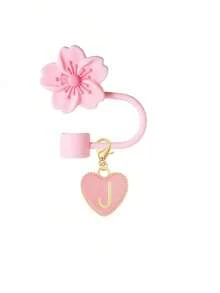 2pcs/1set Heart & Letter Pomegranate Flower Straw Topper, Pink Cup Letter Marker, And Silicone Pomegranate Flower Reusable Straw Cap For 10mm Wide Straw, Cute Letter Decorations, Suitable For Modern Minimalist Glass Cups - Pink - View 43