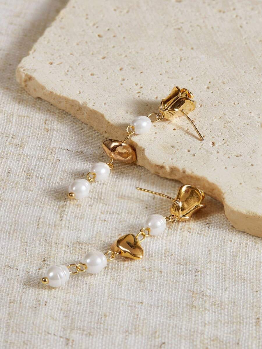 Opalesca 1 Pair Women's Fashionable Gold-Tone Earrings, Suitable For Daily Wear,Holiday,Vacation,Party,ElEGANT,PREMIUM,Cute,PEARL,For Mom/Women/Girl/Mother,Fall/Autumn/Winter,Outfits,Old Money,Premium,Pearl,Elegant,Fairycore/Fairy