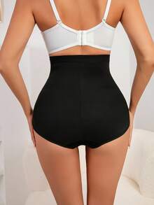 SHEIN Women's High Waist Tummy Control Shapewear Panties,Black Summer Tight Front Closure Minimalist Shapewear Pants With Hooks,Formal Evening Gym Underwear - Black - View 2