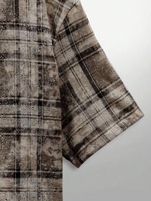 NEON BLANC 男士水钻蜘蛛网格子短袖单排扣休闲衬衫 - 棕色 - 查看 4