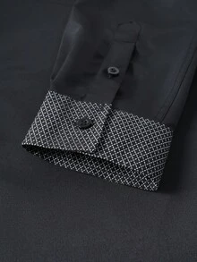 Manfinity Mode Plus Size Men Contrast Color Patchwork Business Casual Shirt, Fall - Black - View 3