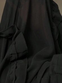 Aveloria Rosie Váy dài tay nữ có bèo nhún, thiết kế buộc eo và cổ, thanh lịch cho mùa xuân/hè - màu đen - Xem 4